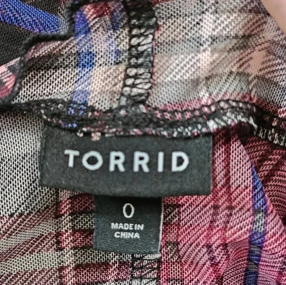 Torrid Size 0 Women's Large 12 Purple Plaid Mock Neck Sheer Chiffon Grunge Dress - Picture 4 of 7